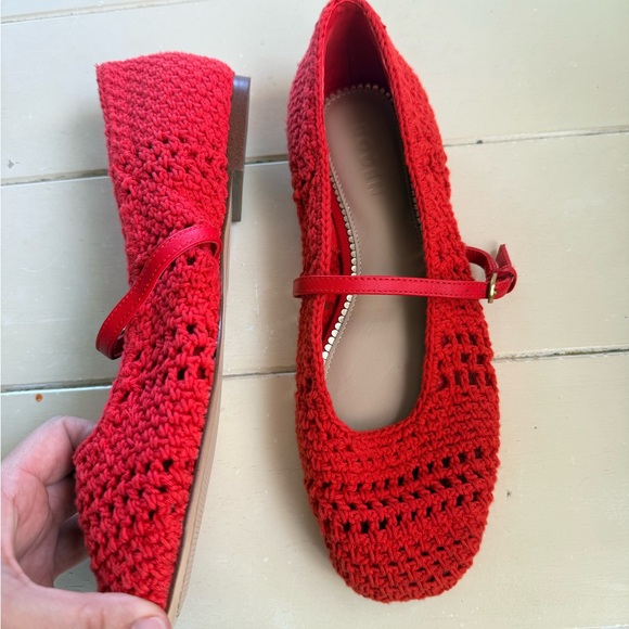 Biden Hand‑Crocheted Mary Jane Flats in Bright Red - Picture 2 of 6